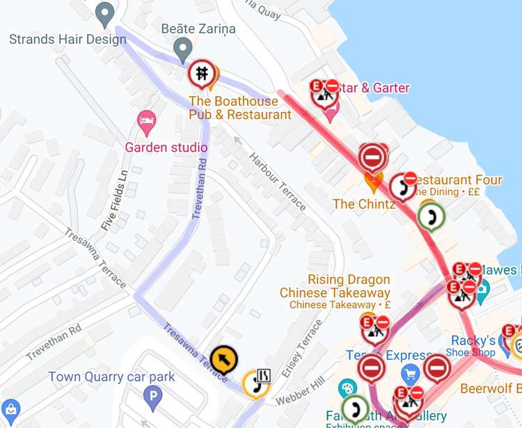 The diversion route. Credit: One Network. Red Line - Section subject to restriction, Blue Line - Alternative route.