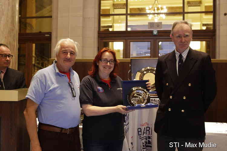 Award presented by Jonathan Cheshire (Chairman, Sail Training International) to Trustees Vicky Williams and Andy Hall from Challenge Wales.