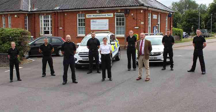 Suffolk police's Kestrel team with crime commissioner Tim Passmore