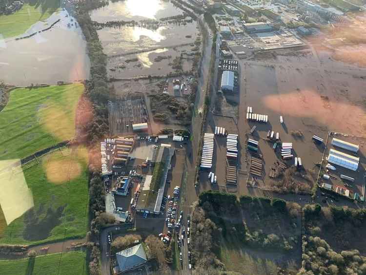 This photo from taken from a South Wales Police helicopter shows the flooding across Sully Moors and surrounding areas