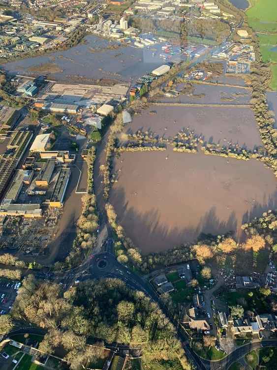 This photo from taken from a South Wales Police helicopter shows the flooding across Sully Moors and surrounding areas