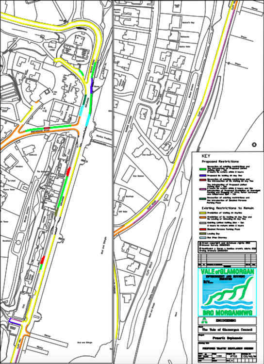 The latest map depicting the parking restrictions. It does not include those agreed in December involving large vehicles on Cliff Road or the additional spaces added on adjacent streets.