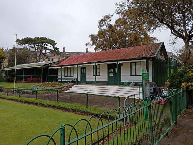 The existing pavilion and bowling green.