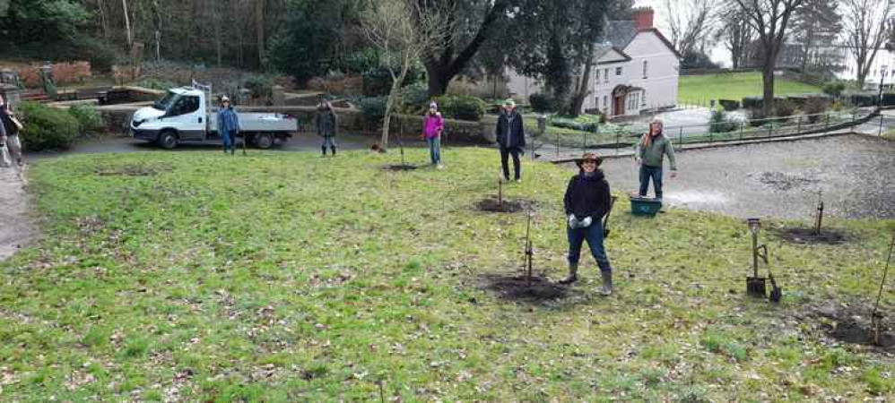 The group working with Friends of the Kymin to plant fruit trees on Friday morning (Photo credit: Richard Parry)