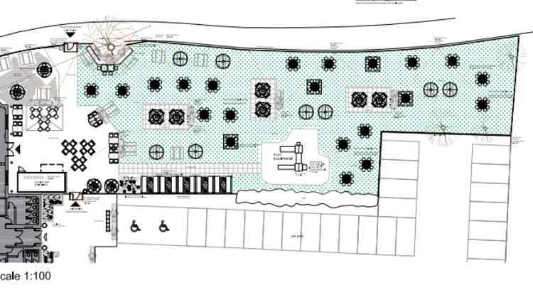 The proposed beer garden layout. The shipping container bar would be placed towards the entrance.