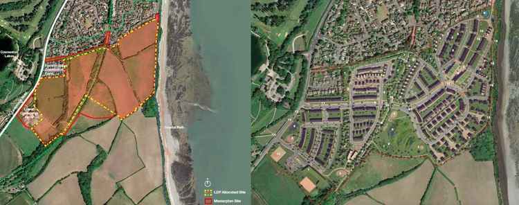 The site (left) alongside the plans proposed by the Welsh Government (right)