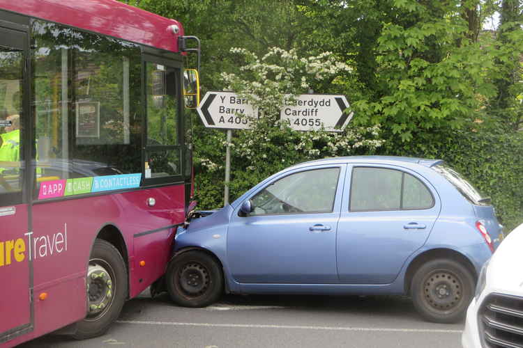 Car and bus collision