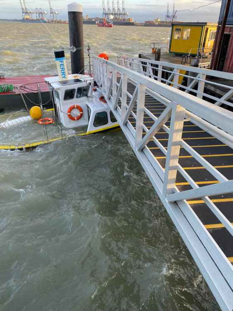 Foot ferry under water under Harwich gangway (Picture: Supplied by reader)