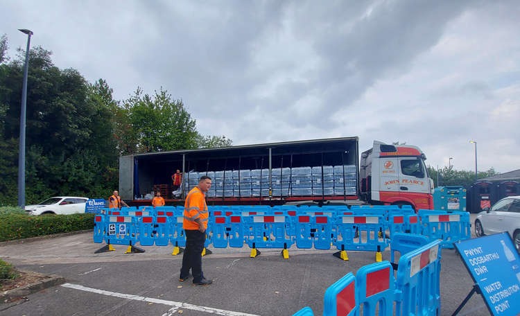 At Tesco superstore, Welsh Water was distributing water bottles to those that needed them