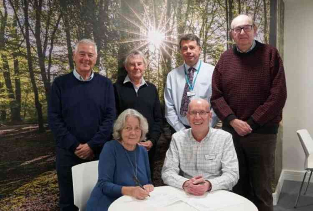 Photo credit: Ben Cole. Group Shot: (L - R) Top Row: Ken Groves, Exmouth Trustee John Hawkins, Exmouth Trustee Andrew Randall, Interim CEO – Hospiscare Geoff Bush, Trustee – Hospiscare Bottom Row:  Helen Enright, Exmouth and Lympstone Hospiscare Cha