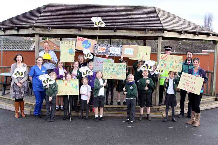 The school's Eco Champions lead the demonstration