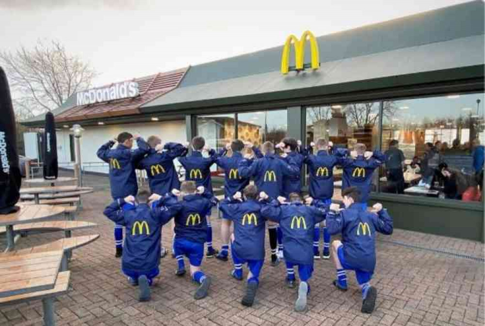 The Under 14's team visited the restaurant at Liverton Business Park on Saturday to be presented with their new kits.