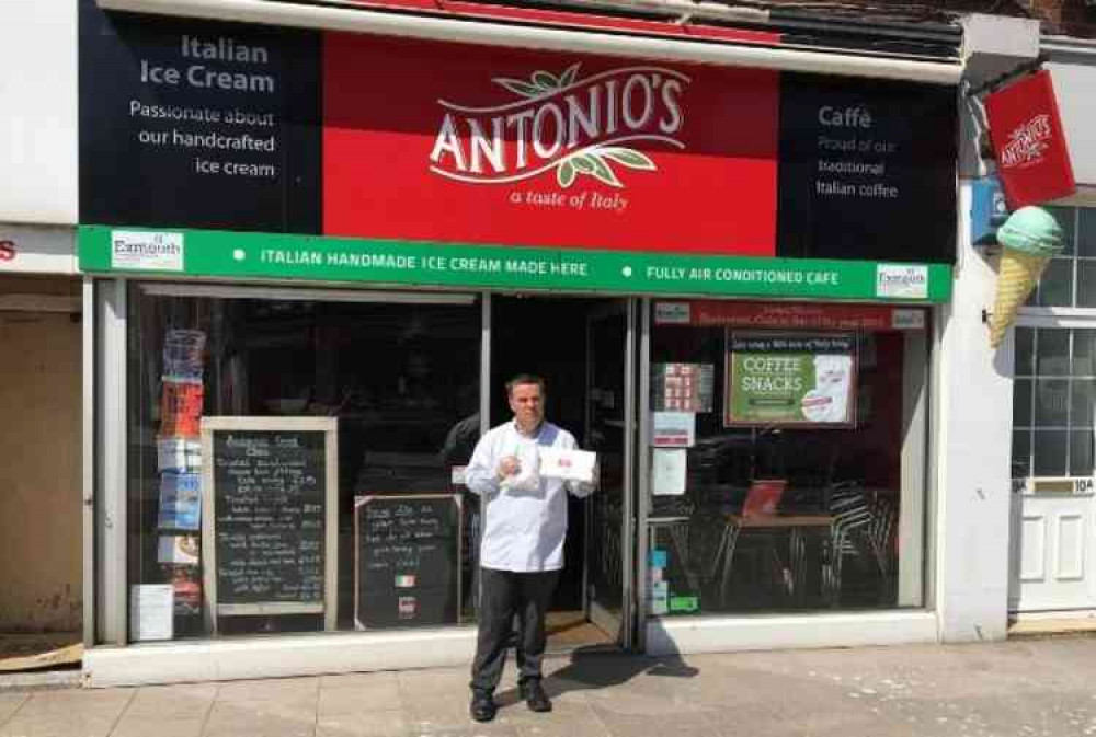 Tony Badcott outside his his cafe and ice cream parlour Antonio's.