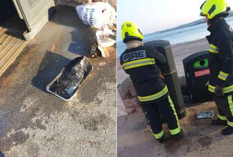 Both bin fire were caused by hot disposable BBQs. Pictures courtesy of Devon and Somerset Fire and Rescue Service.