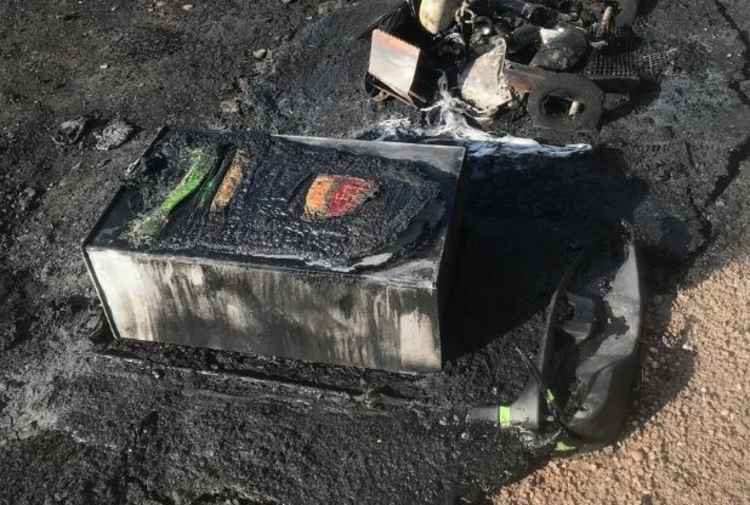 The burned out bin at Budleigh Lime Kiln. Image courtesy of EDDC.