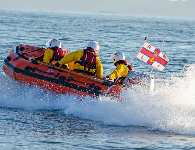 Exmouth All Weather Lifeboat  launches to conduct the search.  Credit : John Thorogood / Exmouth RNLI