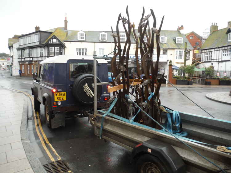 The sculptures arriving on the trailer with Anthony and Ray. Picture: Exmouth In Bloom The sculptures arriving on the trailer with Anthony and Ray. Picture: Exmouth In Bloom