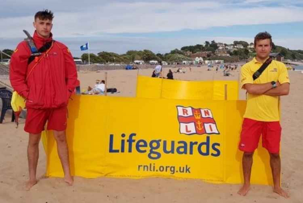 RNLI lifeguards to provide Easter cover on Exmouth beach. Pictured (L-R): Kaifen Phippen and Alex Sanger-Anderson