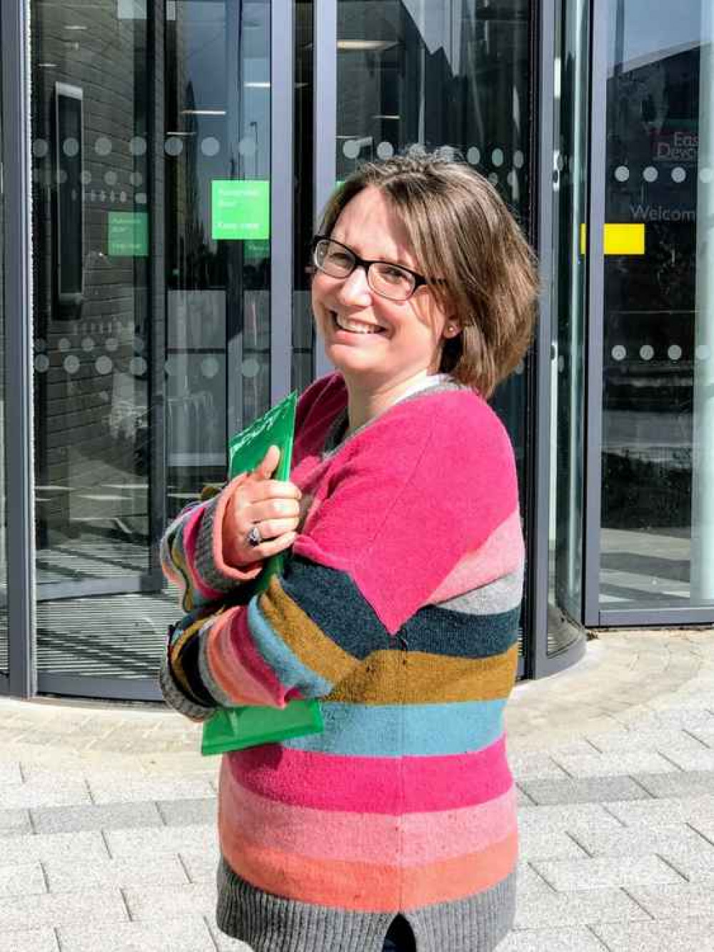 Image: Jess Bailey outside East Devon District Council offices in the 2019 local elections.