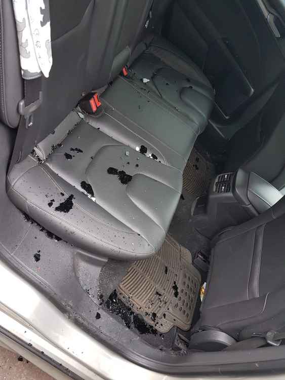 Car interior, broken glass