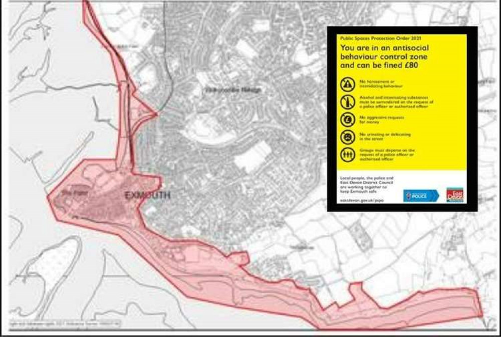 Image: The areas of Exmouth now under the PSPO. Credit: East Devon District Council