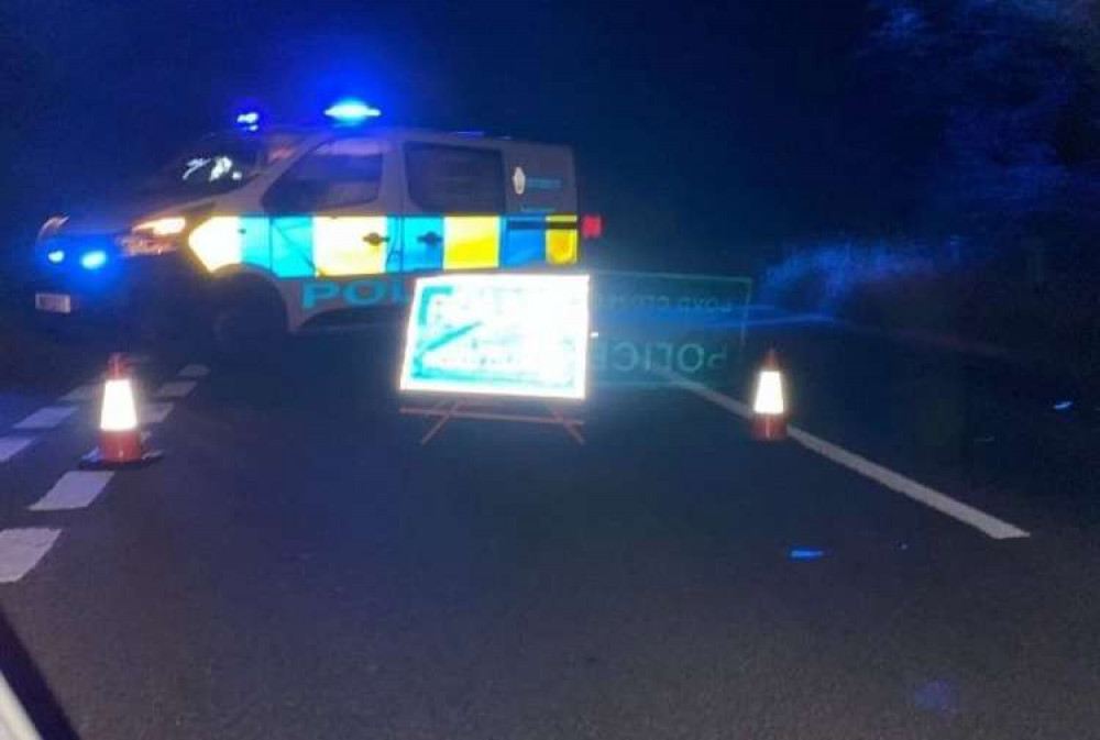 The A3052 closed heading west towards Sidmouth. Picture taken by Nub News at the scene at around 10pm.