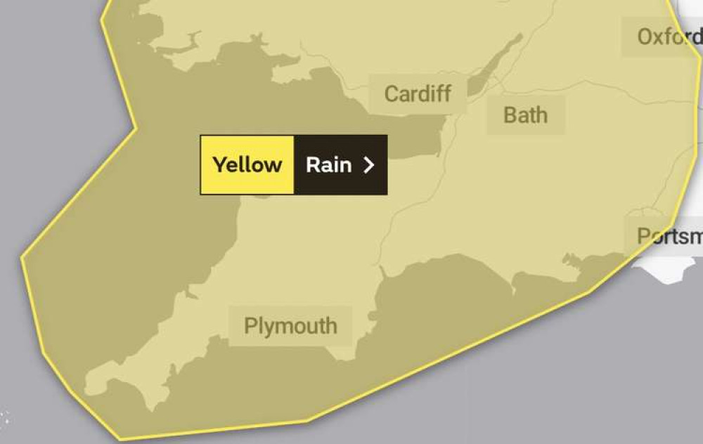 Map showing areas identified by Met Office in its yellow weather warning on Monday 4 October. Credit: Met Office