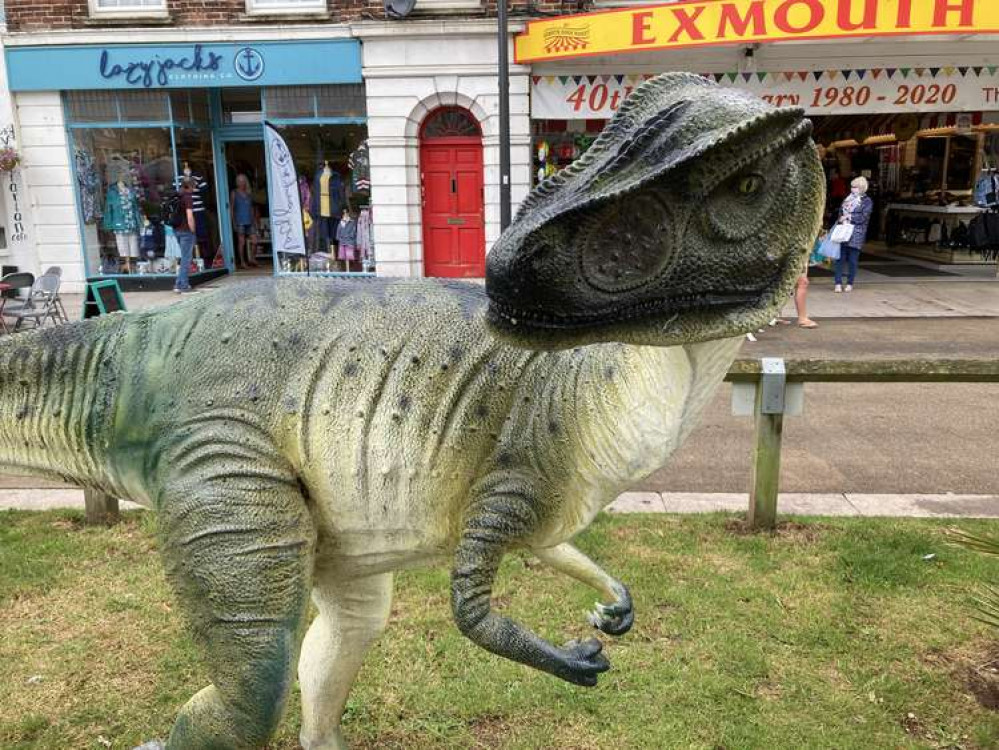 File Photo: Dinosaur model on the Strand, Exmouth on 27 July 2021. Nub News/ Will Goddard