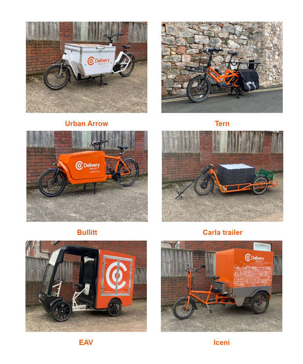 Samples of e-cargo bikes used in Exeter by Co-Deliveries