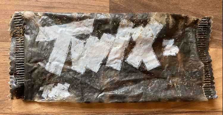 Twix wrapper found on the beach at Walton