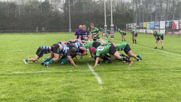 A Hayle scrum on Withycombe RFC's 5-metre line. Credit: Adam Curtis