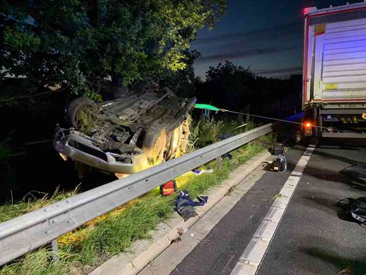 The car was flipped onto its roof