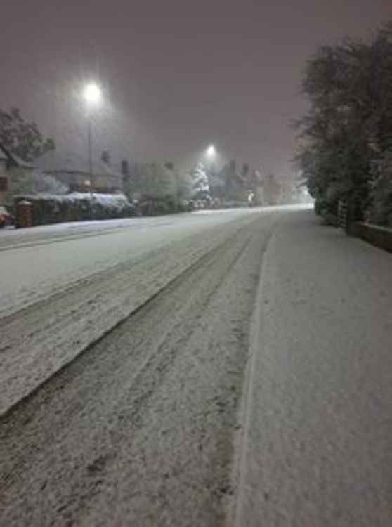 Nantwich Road under a full carpet of snow (Photo: Jen Newall).