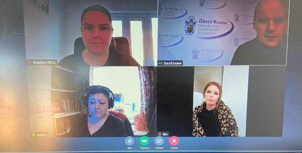 Police and Crime Commissioner David Keane (top right) in a virtual meeting with My CWA staff.