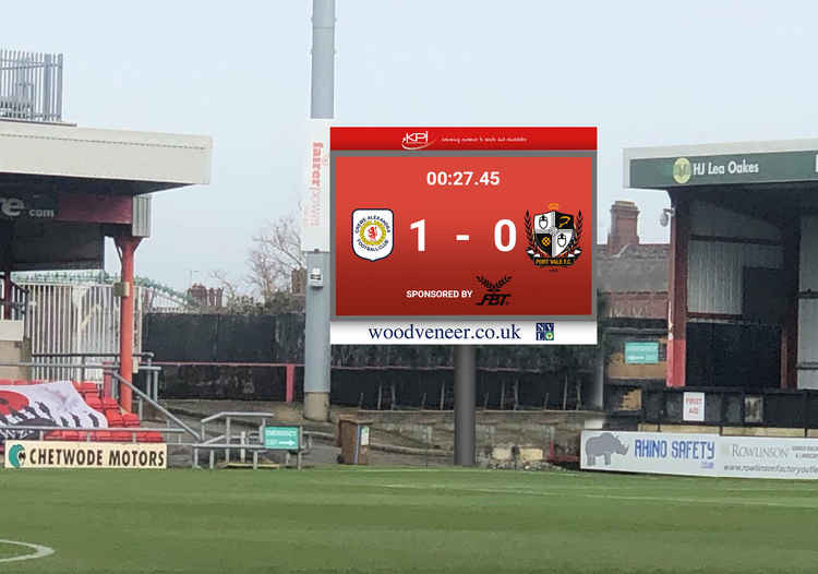 An artist's impression of what the Gresty Road scoreboard will like, complete with Derby Day success!