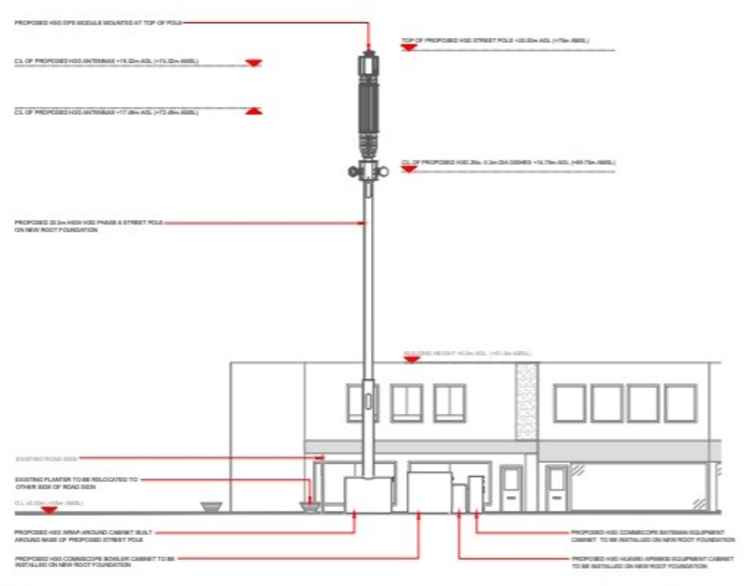 The proposed 5G mast would tower over shops and offices on Edleston Road.