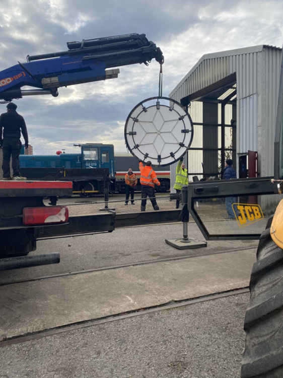 Big Bill's clock faces make their way to Crewe Heritage Centre.