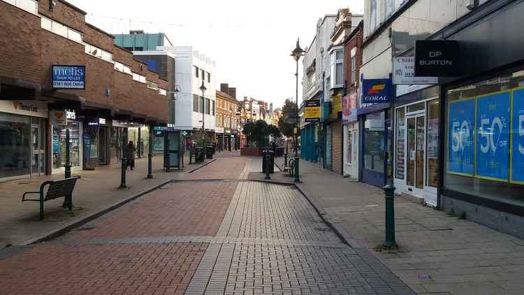 A deserted town centre under lockdown.