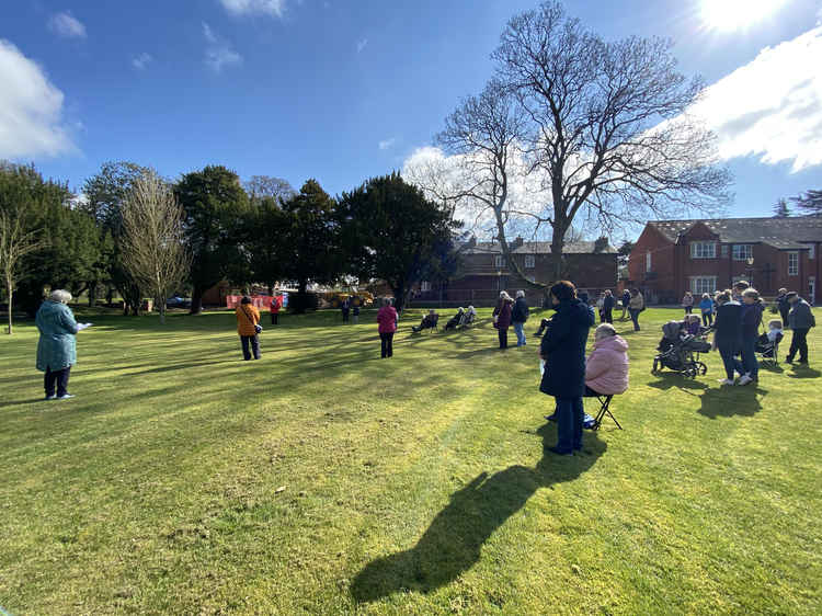 Worshippers congregated on the lawn at the Oblate Retreat Centre on Broughton Lane.