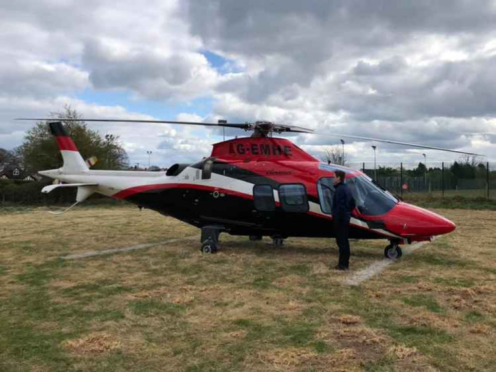 The helicopter landed on a marked-out H (Photo: Carole Bentley).