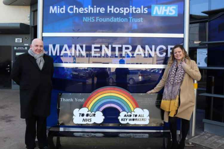 Minshull Vernon parish councillors donate a bench to Leighton Hospital - but their council has been facing the axe.