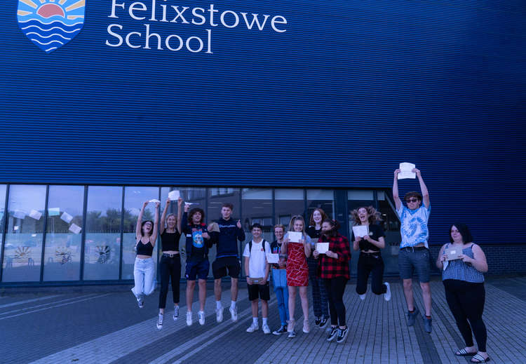 Felixstowe School A-level students jumping for joy