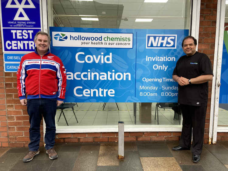 Crewe Honda Centre owner Roger Morris (left) and Raj Patel, of Hollowood Pharmacy, came up with some innovative space for a jabs centre.