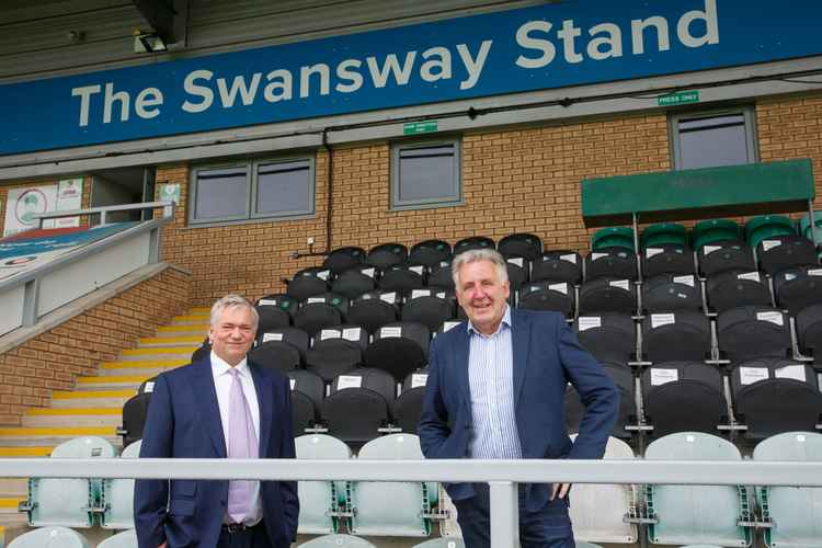 Swansway Director David Smyth (left) with Nantwich Town Chairman Jon Gold.