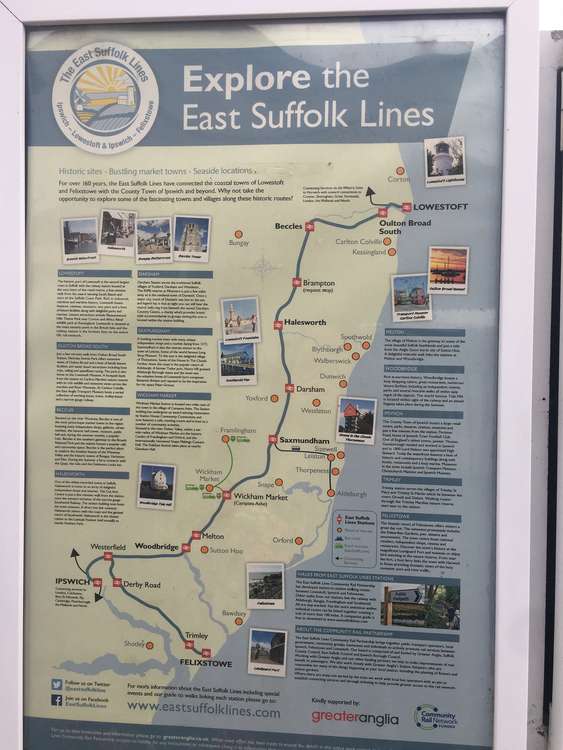Poster providing information on stations and locations in the East Suffolk area