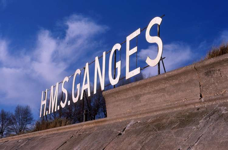 HMS Ganges sign - Hollywood style seen from Felixstowe (Picture credit: Bernard Nichol)