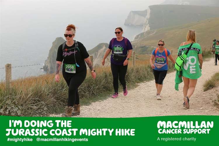 Sioned leads the way with her friends on the charity walk (Photos with permission from Jurassic Coast Mighty Hike ).