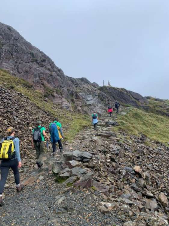 The walkers head up the Pyg Track.