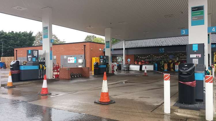 Pumps at Co-op on Bradfield Road were coned off this afternoon.