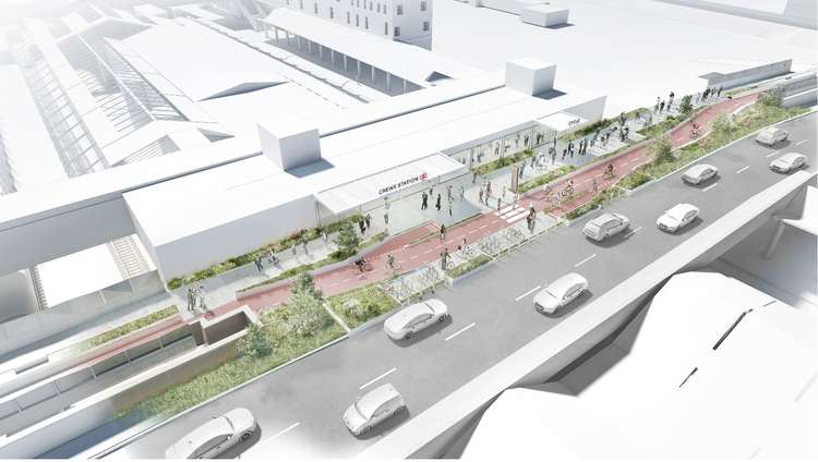 Artist's impression of the HS2 Hub developments proposed on Nantwich Road around Crewe Station.